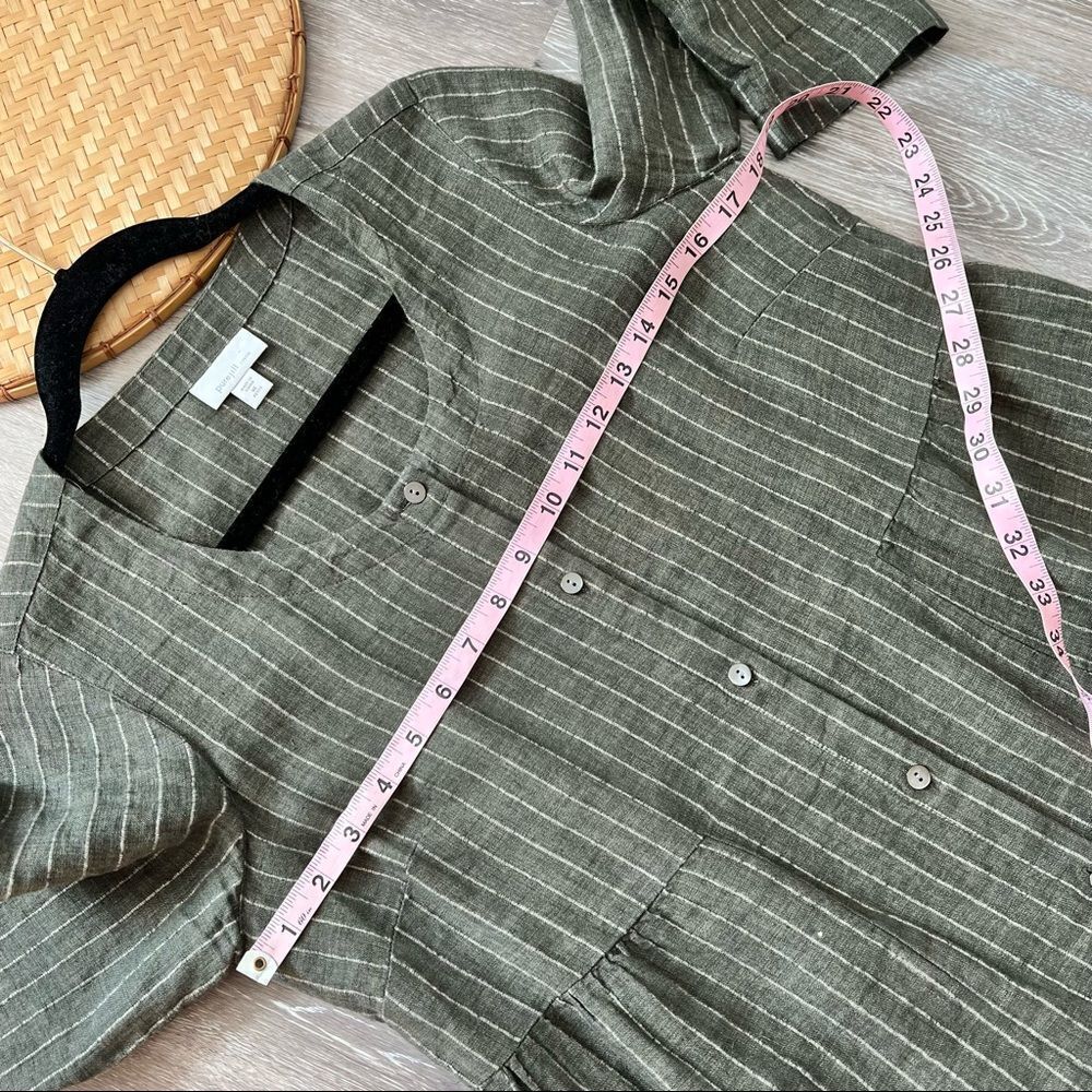 Pure jill linen tunic green‎ stripe button front w/ pockets - Picture 7 of 9